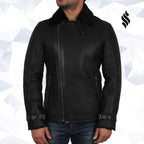 Men's Luxury Aviator Black Leather Shearling Sheepskin Flying Coat