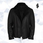 Men's Luxury Aviator Black Leather Shearling Sheepskin Flying Coat