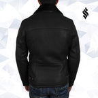 Men's Luxury Aviator Black Leather Shearling Sheepskin Flying Coat