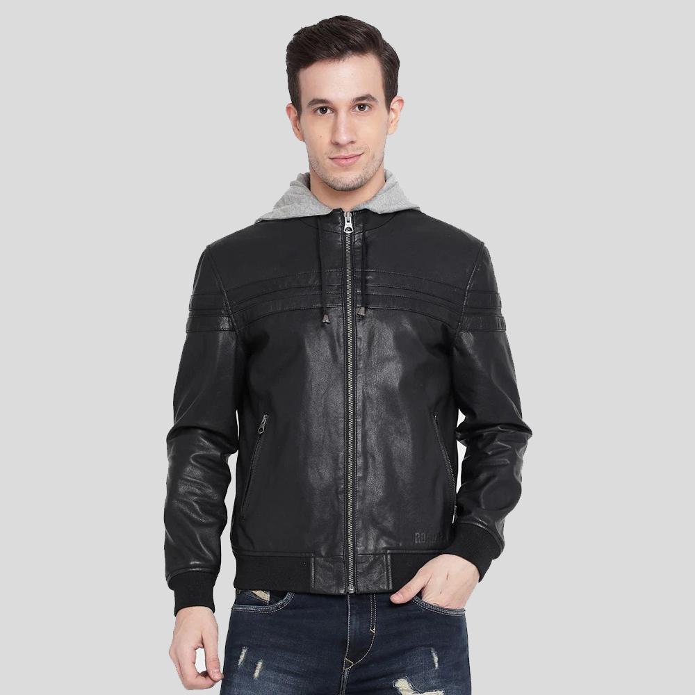 Brice Black Hooded Leather Jacket