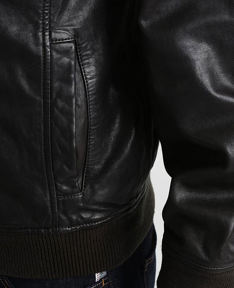 Chet Black Hooded Genuine Leather Jacket