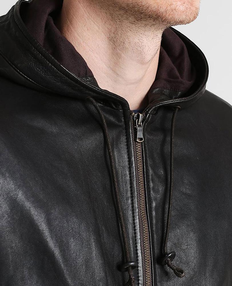 Chet Black Hooded Genuine Leather Jacket