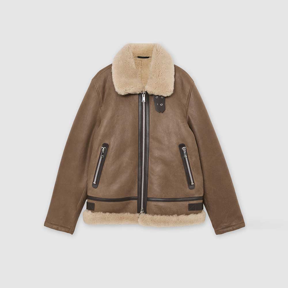 Men's Shearling Leather Jacket In Light Brown