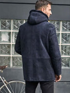 Leather Jacket Warm Wool Overcoat Long Winter Outwear Hooded Sheepskin Parkas