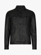 Men Solid Black Leather Jacket
