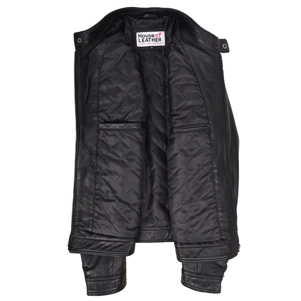 Mens Leather Cafe Racer Biker Jacket Charlie Black