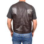 Mens Button Fastening Leather Waistcoat Nick Brown