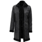 Womens Black Lambskin 3/4 Length Shearling Leather Coat