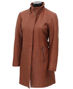 Womens 3/4 Length Brown Leather Coat With Removable Fur Hood